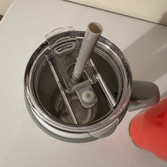 Reduce Stainless Steel Tumbler Set of 2 | Handle + Straw | 40oz White & Coral - Picture 2 of 3